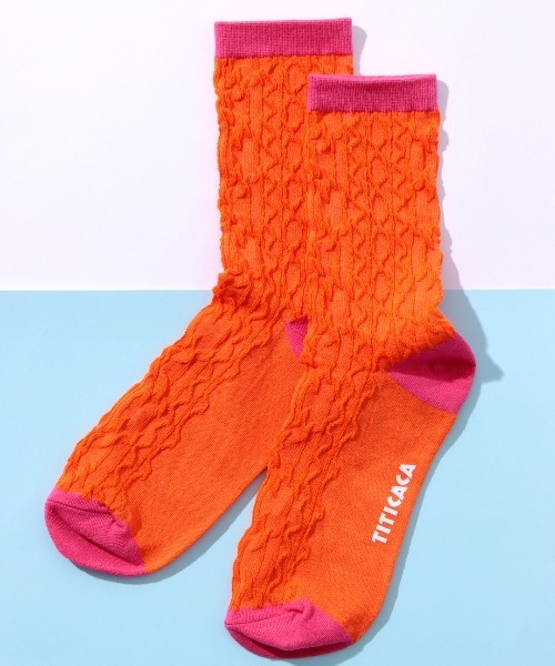 チチカカ（チチカカ）の「ネイティブアランソックス 23-25cm（ソックス/靴下・レディース・ブラック/グリーン/オレンジ・FREE）」の3枚目の写真