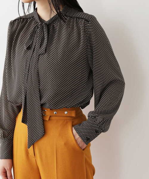 N.（N. Natural Beauty Basic）（エヌエヌナチュラルビューティーベーシック）の「◆キカ柄ボウタイリボン付ブラウス（シャツ/ブラウス・レディース・ホワイト系その他/ブラック系その他・MEDIUM）」の16枚目の写真