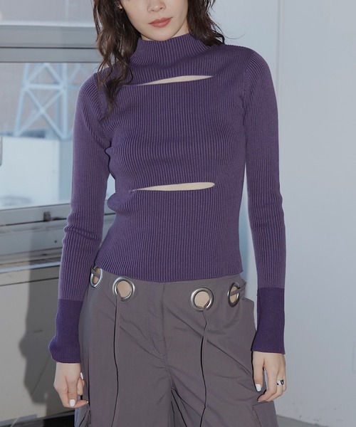 musubore（ムスボレ）の「ポストタートルニット（ニット/セーター・レディース・ホワイト×ブラック/パープル/グリーン・FREE）」の12枚目の写真