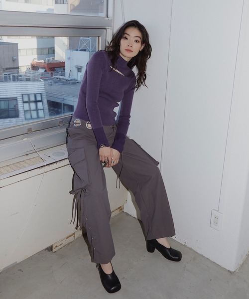 musubore（ムスボレ）の「ポストタートルニット（ニット/セーター・レディース・ホワイト×ブラック/パープル/グリーン・FREE）」の14枚目の写真