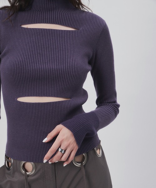 musubore（ムスボレ）の「ポストタートルニット（ニット/セーター・レディース・ホワイト×ブラック/パープル/グリーン・FREE）」の15枚目の写真