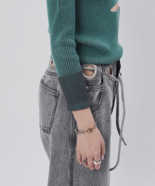 musubore（ムスボレ）の「ポストタートルニット（ニット/セーター・レディース・ホワイト×ブラック/パープル/グリーン・FREE）」の7枚目の写真