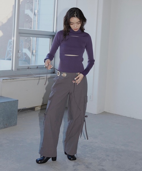 musubore（ムスボレ）の「ポストタートルニット（ニット/セーター・レディース・ホワイト×ブラック/パープル/グリーン・FREE）」の13枚目の写真