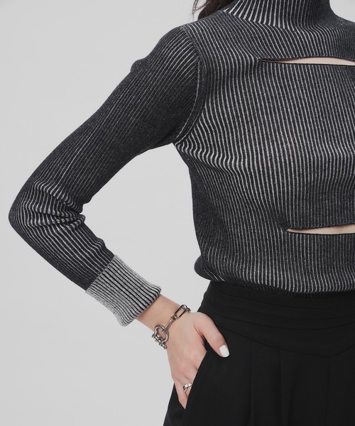 musubore（ムスボレ）の「ポストタートルニット（ニット/セーター・レディース・ホワイト×ブラック/パープル/グリーン・FREE）」の9枚目の写真