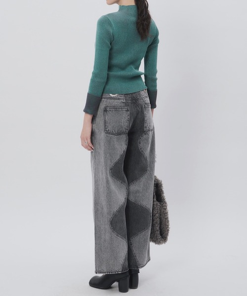 musubore（ムスボレ）の「ポストタートルニット（ニット/セーター・レディース・ホワイト×ブラック/パープル/グリーン・FREE）」の6枚目の写真