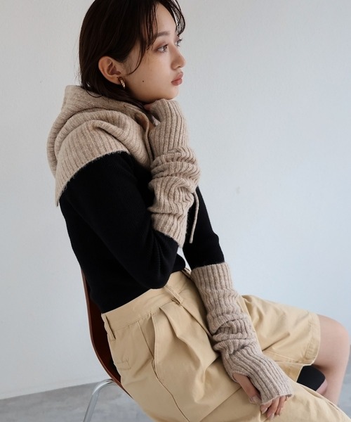 andme（アンドミー）の「5Gリブニットアームウォーマー（アームカバー・レディース・ブラック/オフホワイト/グレイッシュベージュ/オレンジ/ピンク/グレー・F(M)）」の15枚目の写真