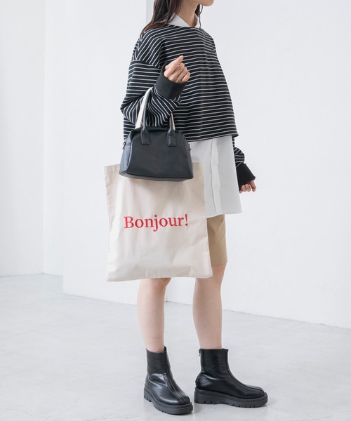 BONLECILL(ボンルシール)の「起毛ミニボーダー クロップドボートネックプルオーバー(Tシャツ/カットソー・レディース・ネイビー/ピンク/ブラック/ブルー・FREE)」の11枚目の写真