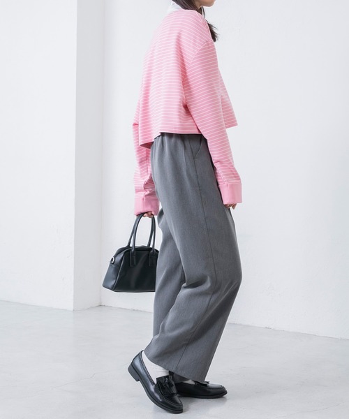 BONLECILL(ボンルシール)の「起毛ミニボーダー クロップドボートネックプルオーバー(Tシャツ/カットソー・レディース・ネイビー/ピンク/ブラック/ブルー・FREE)」の8枚目の写真