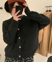 凹凸編み丸首カーディガン