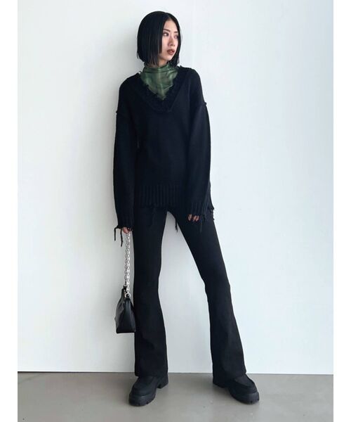 EMODA（エモダ）の「リブフレアダブルボタンパンツ（その他パンツ・レディース・ブラック/グリーン/グレー・SMALL/MEDIUM）」の8枚目の写真