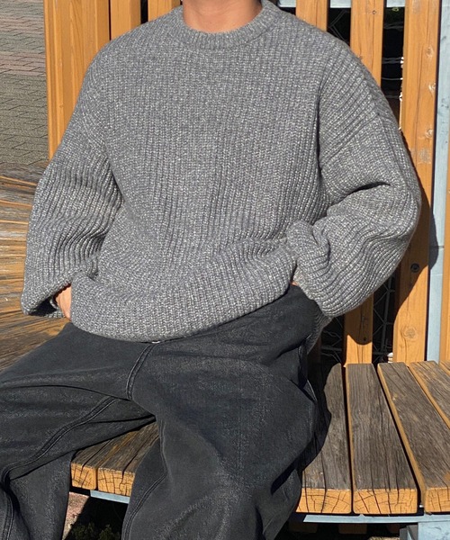 kutir(クティール)の「クルーネックメランジニット(ニット/セーター・メンズ・グレー/ブラウン/ブラック・MEDIUM/LARGE)」の14枚目の写真