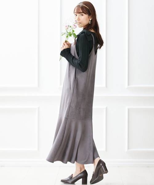 marun（マルン）の「＜大きいサイズ＞ スエードポンチキャミソールワンピース marun（ワンピース・レディース・チャコールグレー/グリーン・3L/4L/5L/L/LL）」の18枚目の写真