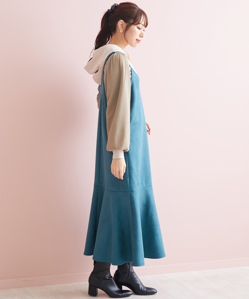 marun（マルン）の「＜大きいサイズ＞ スエードポンチキャミソールワンピース marun（ワンピース・レディース・チャコールグレー/グリーン・3L/4L/5L/L/LL）」の15枚目の写真