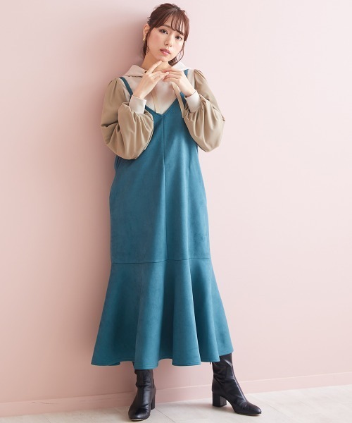 marun（マルン）の「＜大きいサイズ＞ スエードポンチキャミソールワンピース marun（ワンピース・レディース・チャコールグレー/グリーン・3L/4L/5L/L/LL）」の6枚目の写真