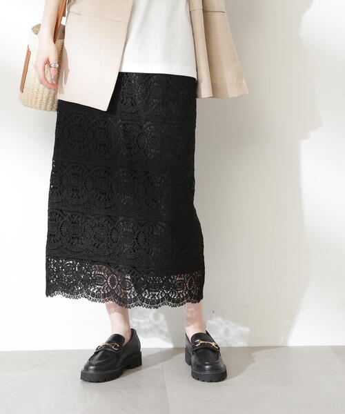 N.（N. Natural Beauty Basic）（エヌエヌナチュラルビューティーベーシック）の「◆スカラレースタイトスカート（スカート・レディース・ホワイト/ブラック/グリーン・MEDIUM）」の15枚目の写真