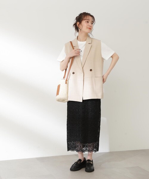 N.（N. Natural Beauty Basic）（エヌエヌナチュラルビューティーベーシック）の「◆スカラレースタイトスカート（スカート・レディース・ホワイト/ブラック/グリーン・MEDIUM）」の18枚目の写真