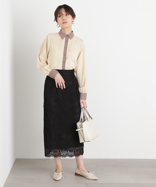 N.（N. Natural Beauty Basic）（エヌエヌナチュラルビューティーベーシック）の「◆スカラレースタイトスカート（スカート・レディース・ホワイト/ブラック/グリーン・MEDIUM）」の6枚目の写真