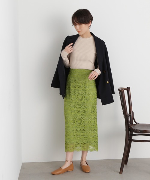 N.（N. Natural Beauty Basic）（エヌエヌナチュラルビューティーベーシック）の「◆スカラレースタイトスカート（スカート・レディース・ホワイト/ブラック/グリーン・MEDIUM）」の7枚目の写真