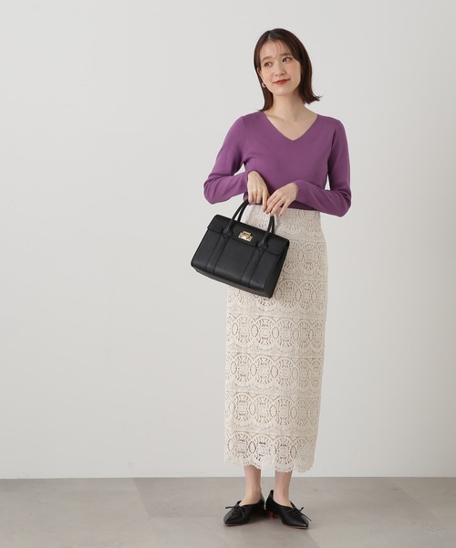 N.（N. Natural Beauty Basic）（エヌエヌナチュラルビューティーベーシック）の「◆スカラレースタイトスカート（スカート・レディース・ホワイト/ブラック/グリーン・MEDIUM）」の4枚目の写真