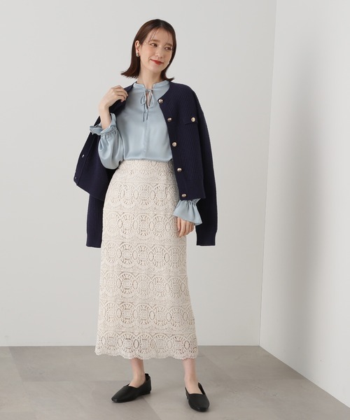 N.（N. Natural Beauty Basic）（エヌエヌナチュラルビューティーベーシック）の「◆スカラレースタイトスカート（スカート・レディース・ホワイト/ブラック/グリーン・MEDIUM）」の5枚目の写真