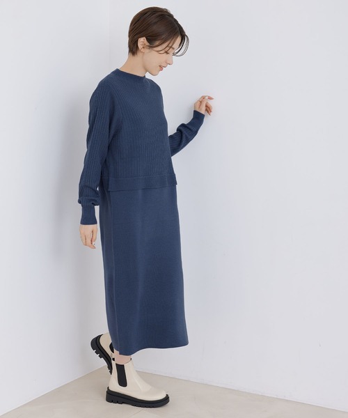 Jayro（ジャイロ）の「ボトルネック バックボタンワンピース（ワンピース・レディース・ブラック/グレー系その他/ブルー・M）」の3枚目の写真