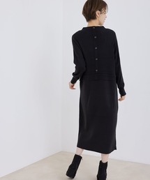 ボトルネック バックボタンワンピース