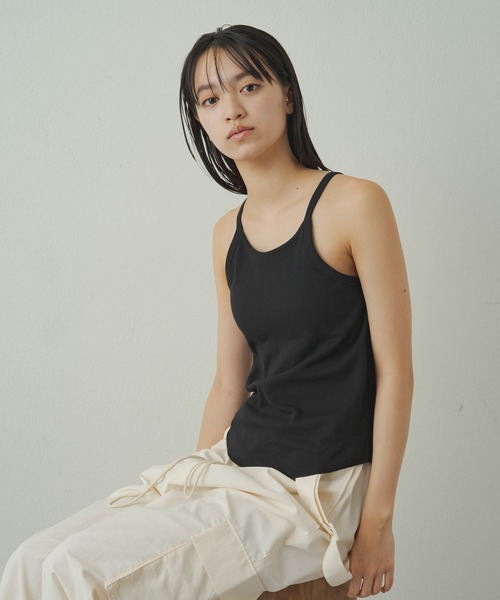 earthy（アーシー）の「earthy_オーガニックコットンアメスリカップ付きキャミソール（キャミソール・レディース・ブラック/オフホワイト/グレー・S）」の5枚目の写真