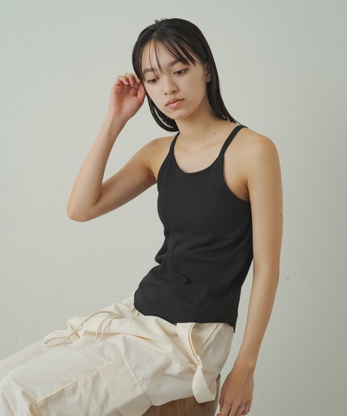 earthy（アーシー）の「earthy_オーガニックコットンアメスリカップ付きキャミソール（キャミソール・レディース・ブラック/オフホワイト/グレー・S）」の6枚目の写真