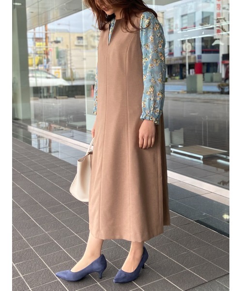 fleur by mint breeze（フルールバイミントブリーズ）の「【L～5L 大きいサイズ】麻調 Ａライン ジャンスカ（ワンピース・レディース・ネイビー/キャメル・LL/3L/4L/5L/L）」の10枚目の写真