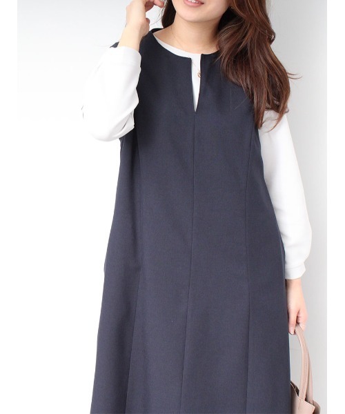 fleur by mint breeze（フルールバイミントブリーズ）の「【L～5L 大きいサイズ】麻調 Ａライン ジャンスカ（ワンピース・レディース・ネイビー/キャメル・LL/3L/4L/5L/L）」の3枚目の写真