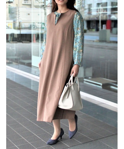 fleur by mint breeze（フルールバイミントブリーズ）の「【L～5L 大きいサイズ】麻調 Ａライン ジャンスカ（ワンピース・レディース・ネイビー/キャメル・LL/3L/4L/5L/L）」の11枚目の写真