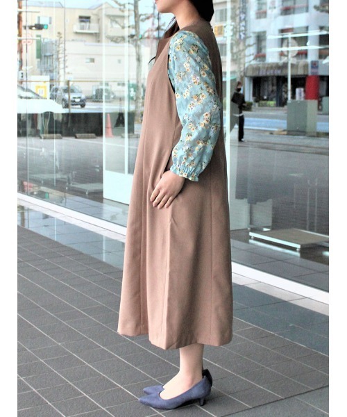 fleur by mint breeze（フルールバイミントブリーズ）の「【L～5L 大きいサイズ】麻調 Ａライン ジャンスカ（ワンピース・レディース・ネイビー/キャメル・LL/3L/4L/5L/L）」の13枚目の写真