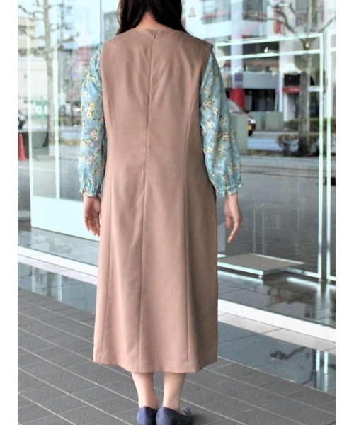 fleur by mint breeze（フルールバイミントブリーズ）の「【L～5L 大きいサイズ】麻調 Ａライン ジャンスカ（ワンピース・レディース・ネイビー/キャメル・LL/3L/4L/5L/L）」の15枚目の写真