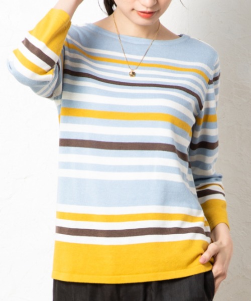 aunt lily（アントリリー）の「リネンコットン多色ボーダープルオーバー（Tシャツ/カットソー・レディース・イエロー/グリーン/ブルー・LL/L/3L/S/M）」の2枚目の写真