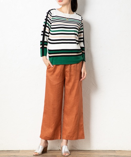 aunt lily（アントリリー）の「リネンコットン多色ボーダープルオーバー（Tシャツ/カットソー・レディース・イエロー/グリーン/ブルー・LL/L/3L/S/M）」の11枚目の写真