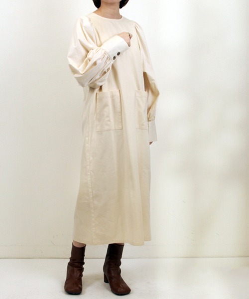 STYLEBLOCK（スタイルブロック）の「綿ツイル×40ブロード袖切り替えワンピース（ワンピース・レディース・アイボリー/ブラック/ベージュ・M）」の2枚目の写真