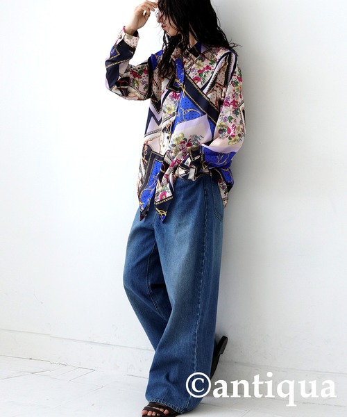 antiqua（アンティカ）の「スカーフ柄シャツ（シャツ/ブラウス・レディース・パープル系その他/グリーン系その他・FREE）」の16枚目の写真