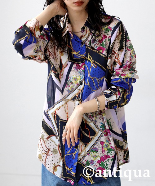 antiqua（アンティカ）の「スカーフ柄シャツ（シャツ/ブラウス・レディース・パープル系その他/グリーン系その他・FREE）」の14枚目の写真