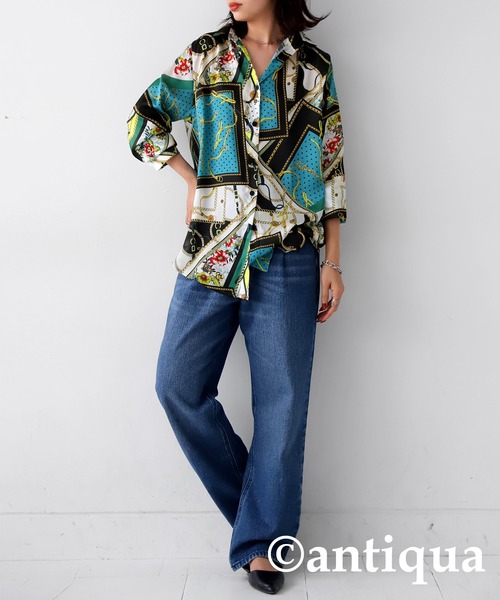 antiqua（アンティカ）の「スカーフ柄シャツ（シャツ/ブラウス・レディース・パープル系その他/グリーン系その他・FREE）」の9枚目の写真