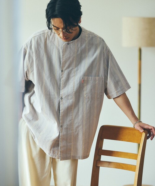 HINSON（ヒンソン）の「HINSON/ヒンソン 別注 ドットボタンスリーピングシャツ/ハーフスリーブ（シャツ/ブラウス・メンズ・ホワイト/ブラック/ベージュ/ブルー/アイボリー・MEDIUM/LARGE）」の6枚目の写真