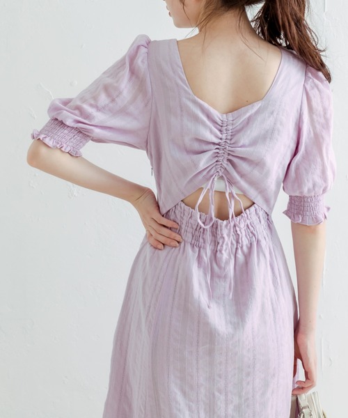 OLIVE des OLIVE（オリーブデオリーブ）の「【WEB限定カラー有】後ろドロストリボンワンピース（ワンピース・レディース・ミント/サックスブルー/ブラック/オフホワイト/チェック/ラベンダー・FREE）」の5枚目の写真