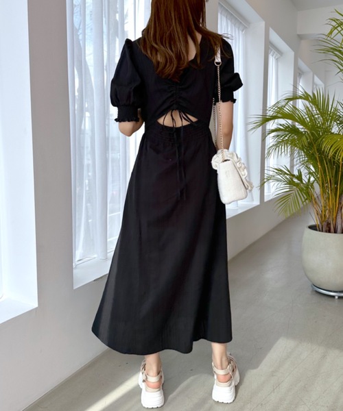 OLIVE des OLIVE（オリーブデオリーブ）の「【WEB限定カラー有】後ろドロストリボンワンピース（ワンピース・レディース・ミント/サックスブルー/ブラック/オフホワイト/チェック/ラベンダー・FREE）」の3枚目の写真