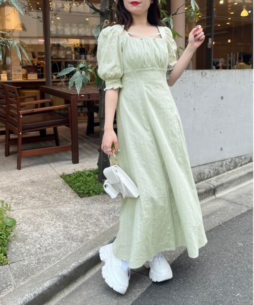 OLIVE des OLIVE（オリーブデオリーブ）の「【WEB限定カラー有】後ろドロストリボンワンピース（ワンピース・レディース・ミント/サックスブルー/ブラック/オフホワイト/チェック/ラベンダー・FREE）」の14枚目の写真