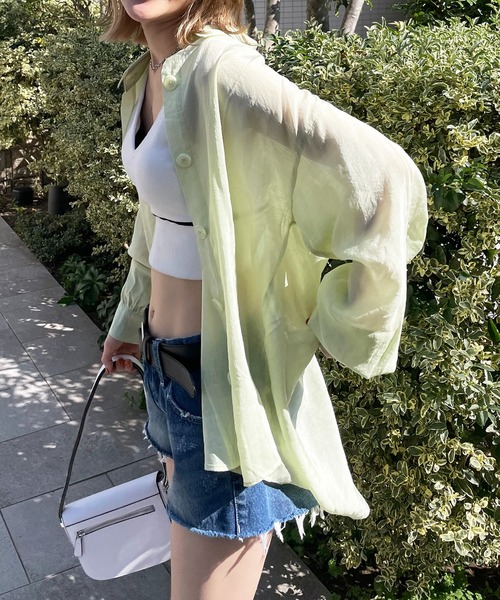 SPIRALGIRL（スパイラルガール）の「シアーボイルオーバーシャツ（シャツ/ブラウス・レディース・ピンク/ライトグリーン/ホワイト/グリーン・FREE）」の3枚目の写真