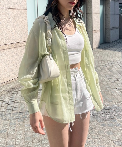 SPIRALGIRL（スパイラルガール）の「シアーボイルオーバーシャツ（シャツ/ブラウス・レディース・ピンク/ライトグリーン/ホワイト/グリーン・FREE）」の9枚目の写真