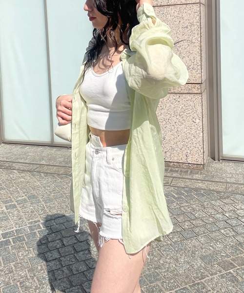 SPIRALGIRL（スパイラルガール）の「シアーボイルオーバーシャツ（シャツ/ブラウス・レディース・ピンク/ライトグリーン/ホワイト/グリーン・FREE）」の10枚目の写真