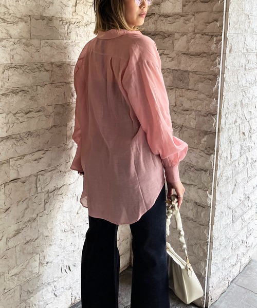 SPIRALGIRL（スパイラルガール）の「シアーボイルオーバーシャツ（シャツ/ブラウス・レディース・ピンク/ライトグリーン/ホワイト/グリーン・FREE）」の8枚目の写真