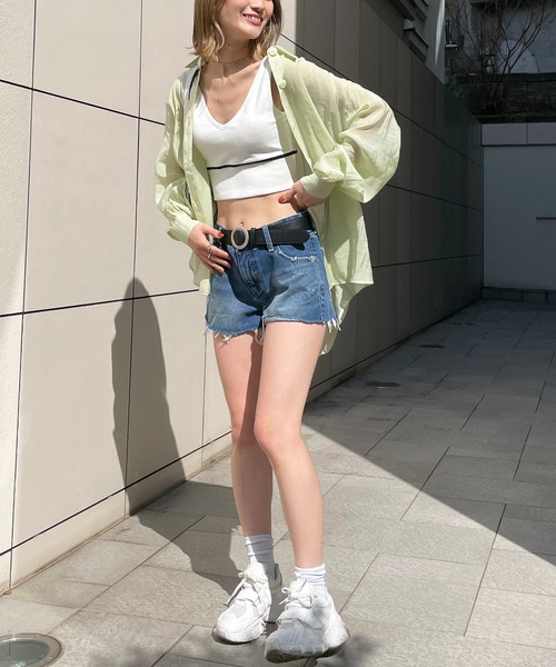 SPIRALGIRL（スパイラルガール）の「シアーボイルオーバーシャツ（シャツ/ブラウス・レディース・ピンク/ライトグリーン/ホワイト/グリーン・FREE）」の12枚目の写真