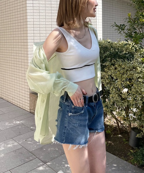 SPIRALGIRL（スパイラルガール）の「シアーボイルオーバーシャツ（シャツ/ブラウス・レディース・ピンク/ライトグリーン/ホワイト/グリーン・FREE）」の13枚目の写真