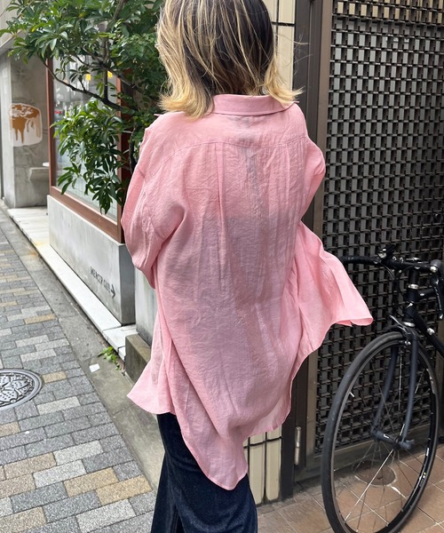 SPIRALGIRL（スパイラルガール）の「シアーボイルオーバーシャツ（シャツ/ブラウス・レディース・ピンク/ライトグリーン/ホワイト/グリーン・FREE）」の5枚目の写真